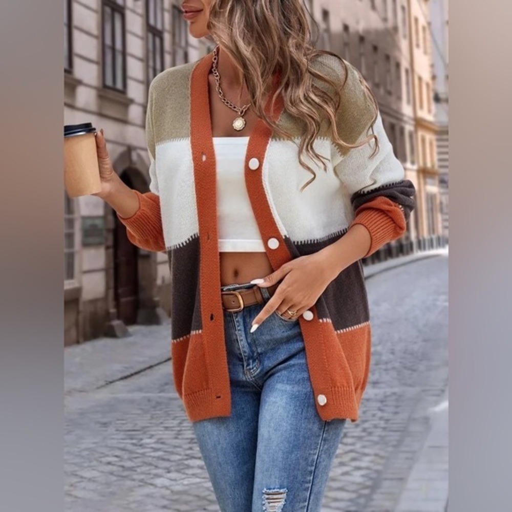 Button Front Color Block Cardigan. Never Wore It. - image 3